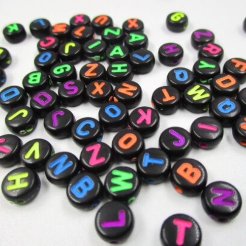 Colourful Letter Beads, 200 pieces- black