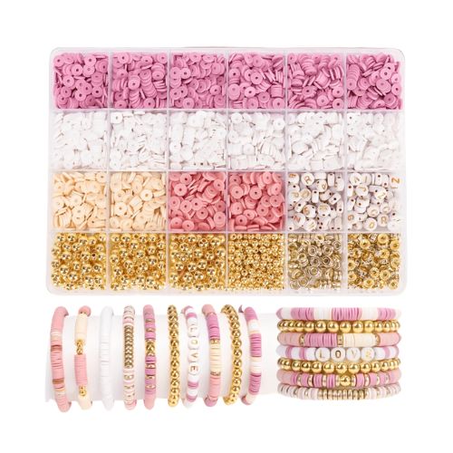 Polymer Clay Beads Combo Set, 2200pcs of pinks and golds