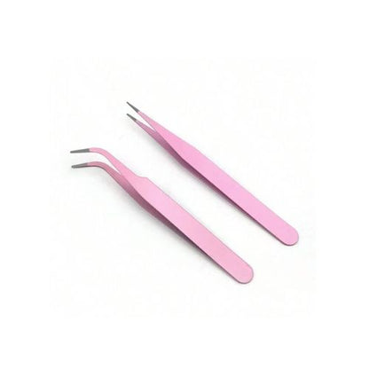 Set of 2 pink craft tweezers- Curved and straight