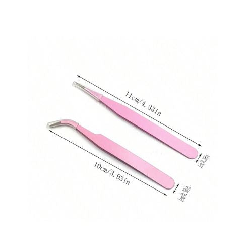 Set of 2 pink craft tweezers- Curved and straight