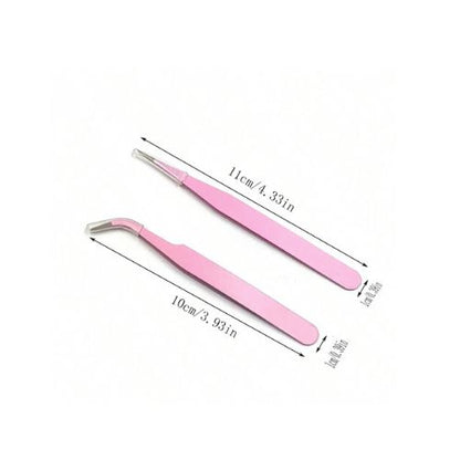 Set of 2 pink craft tweezers- Curved and straight