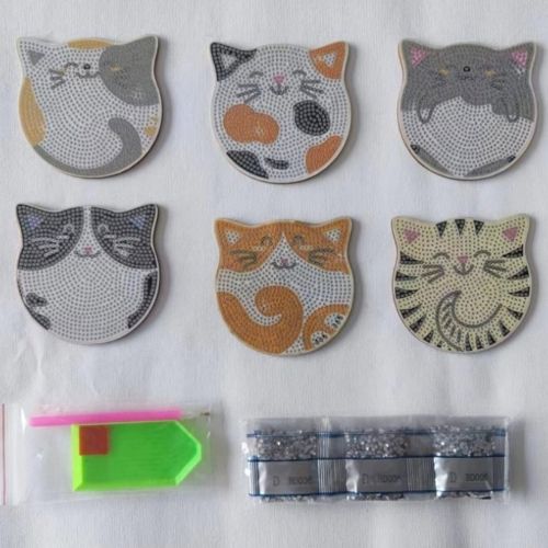 Cute Cat Diamond Dotting Coaster Kit - Scribble and Scratch